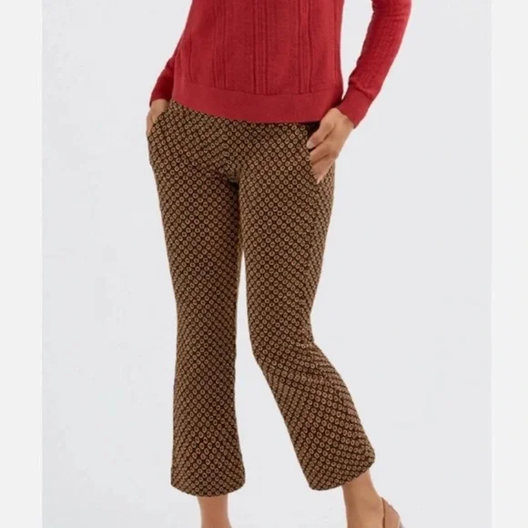 Cabi Dandy Kick Flare Crop High Rise Pants #4689 Size L Pull On Medallion Floral - Picture 2 of 14